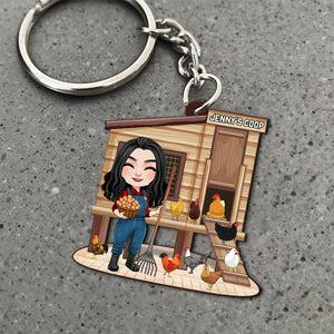 Personalized Poultry Farming Chicken Girl At The Coop Keychain, Gift For Farmers - Keychains - GoDuckee