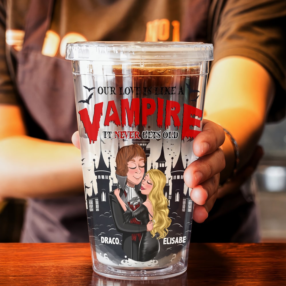 Couple, Our Love Is Like A Vampire, Personalized Acrylic Tumbler, Halloween Gifts For Couple - Tumbler Cup - GoDuckee
