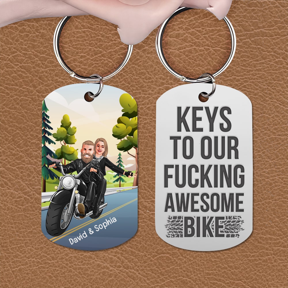 Keys To Our Fucking Awesome Bike - Personalized Stainless Steel Engraved Keychain-Gift For Valentine's Day- Couple Keychain - Keychains - GoDuckee