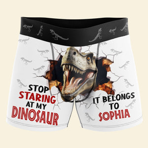 Personalized Gifts For Men Boxers Stop Staring At My Dinosaur - Boxers & Briefs - GoDuckee