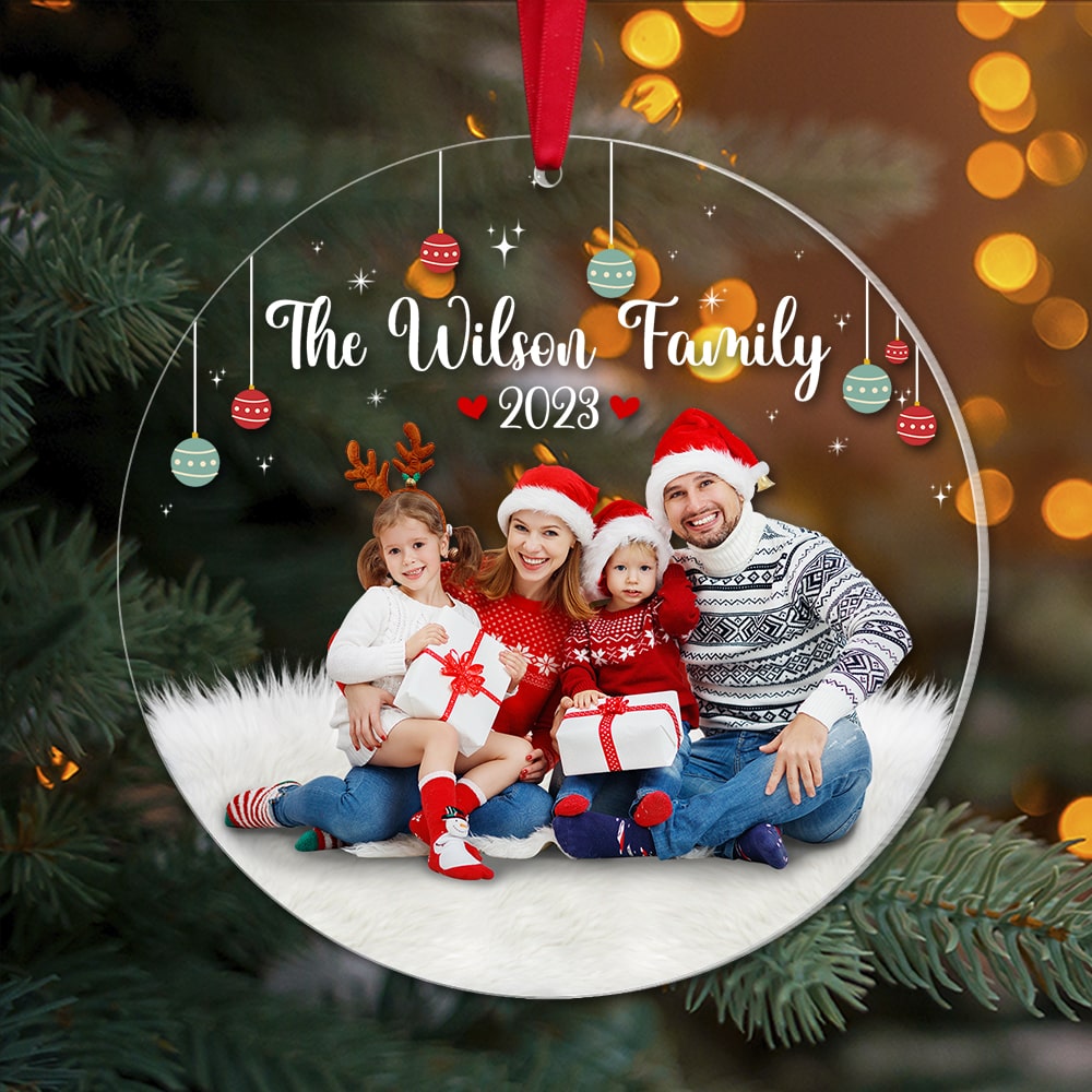 Custom Christmas Tree Ornament with Family Name and Photo, Christmas Gifts - Ornament - GoDuckee