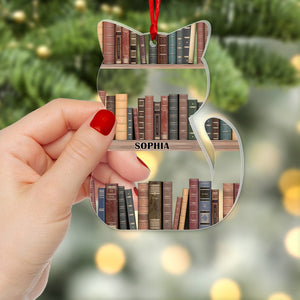 Cat & Books Ornament-Personalized Acrylic Ornament- Gift For Book And Cat Lovers-Christmas Gift - Ornament - GoDuckee