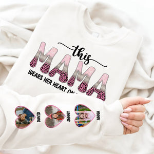This Mama Wears Her Heart On Her Sleeve, Custom Photo Shirt, Gift For Mom, Mother's Day Gifts - AOP Products - GoDuckee