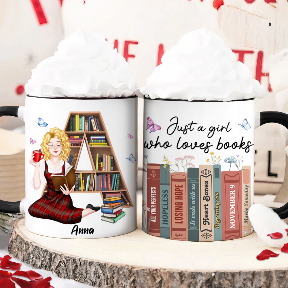 Just A Girl Who Loves Books, Personalize Accent Mug, Gifts For Book Lover - Coffee Mug - GoDuckee