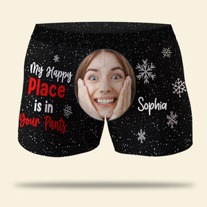 My Happy Place Is In Your Pants, Custom Photo Men Boxer Briefs, Funny Gift For Him - Boxer Briefs - GoDuckee