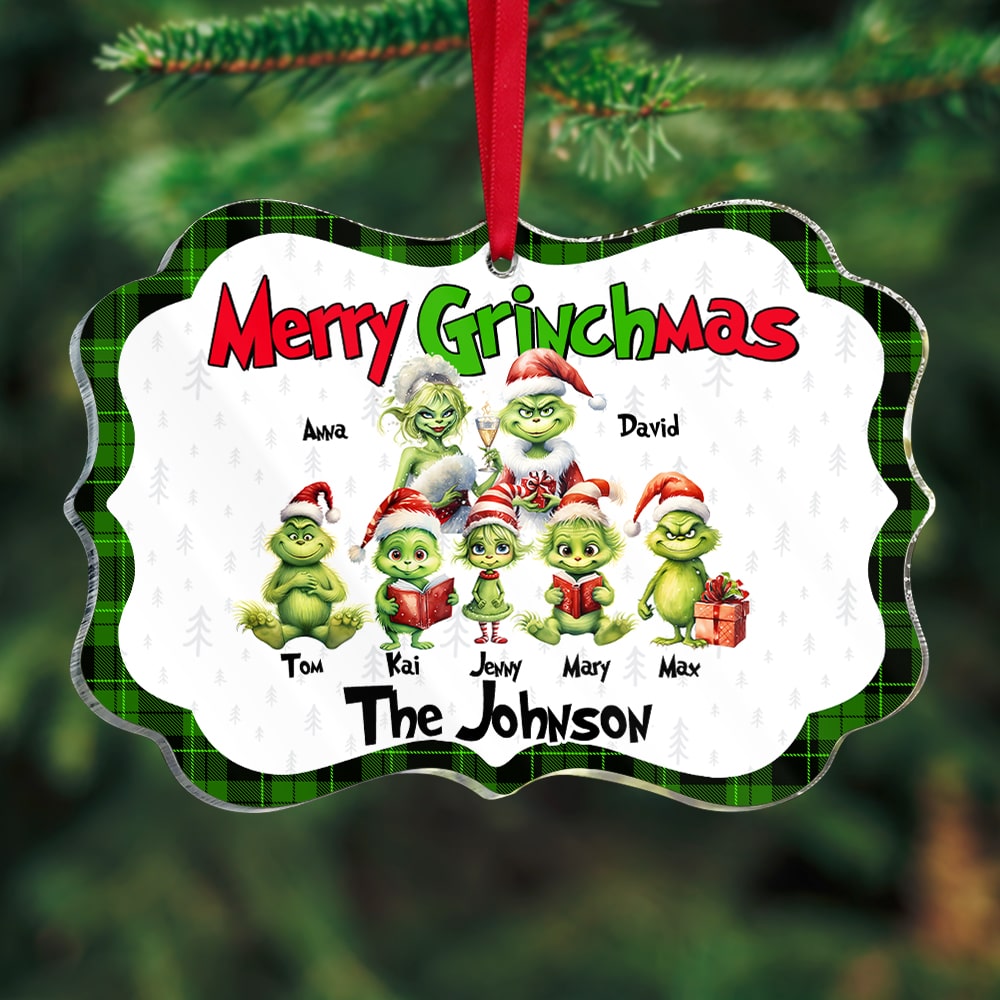 Merry Christmas, Green Monster Family, Personalized Acrylic Ornament, 01HTTN280923 - Ornament - GoDuckee