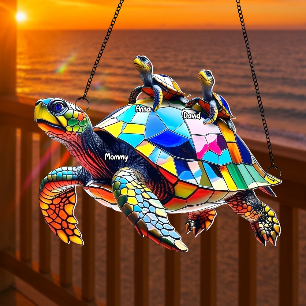 Sea Turtle Family Personalized Gifts For Grandma Suncatcher Ornament 05tgtn020825 - Ornament - GoDuckee