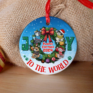 Personalized Gifts for Cat Lovers Christmas Ornament 04totn300824 Funny Cat Joy to The World - Ornament - GoDuckee