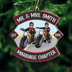 Mr. & Mrs. Marriage Chapter, Personalized Acrylic Ornament, Gift For Biker Couple - Ornament - GoDuckee