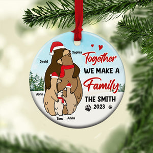 Together We Make A Family, Personalized Bear Ceramic Circle Ornament, Gift For Christmas - Ornament - GoDuckee