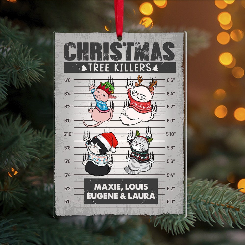 Cat and Christmas Tree, Personalized Ornament, Christmas Gift For Cat Lovers - Ornament - GoDuckee