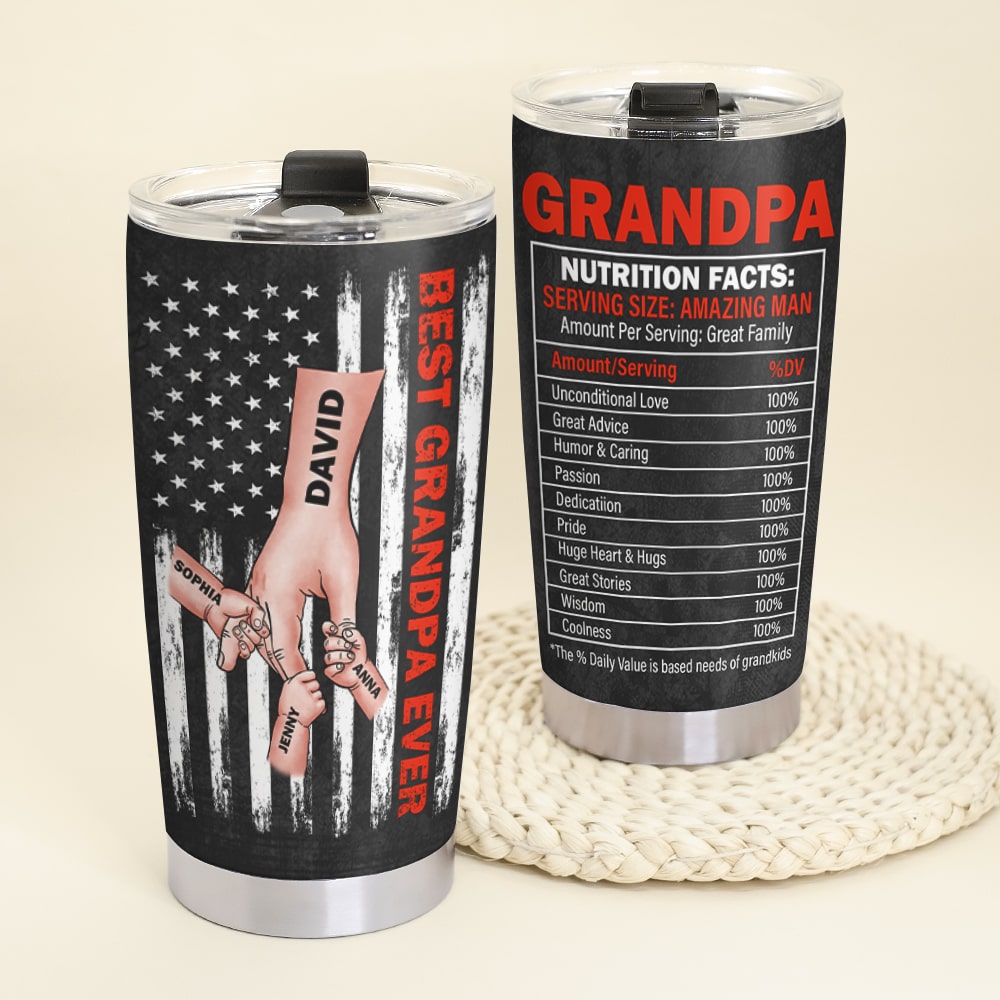 Best Grandpa Ever Personalized Tumbler, Gift For Dad, Father's Day Gift, Holding Hands With Dad - Tumbler Cup - GoDuckee