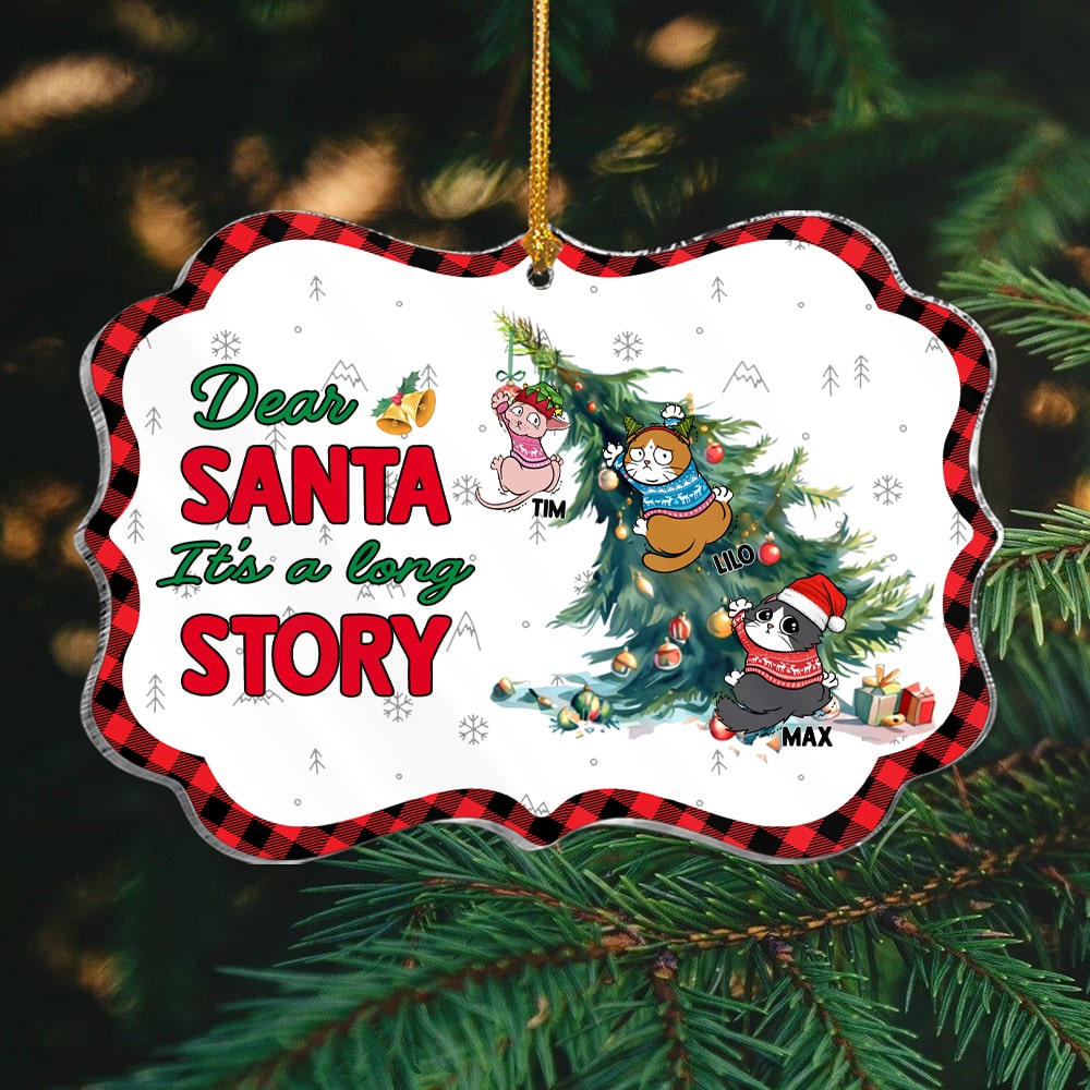 Cats, Dear Santa It's a Long Story, Personalized Ornament, Christmas Gift For Cat Lovers - Ornament - GoDuckee