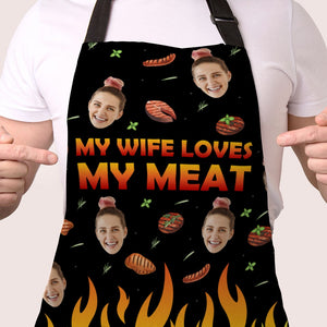 Custom Photo Gifts For Husband Aprons My Wife Loves My Meat - Aprons - GoDuckee
