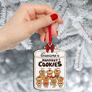 Grandma's Happiest Cookies, Personalized 01HTDT011123 Wood Ornament, Christmas Gift For Family - Ornament - GoDuckee