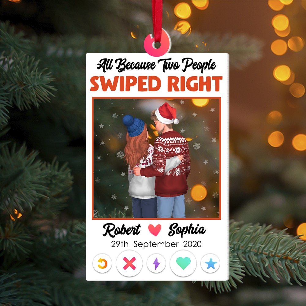 Couple, All Because Two People Swiped Right, Personalized Ornament, Christmas Gifts For Couple - Ornament - GoDuckee