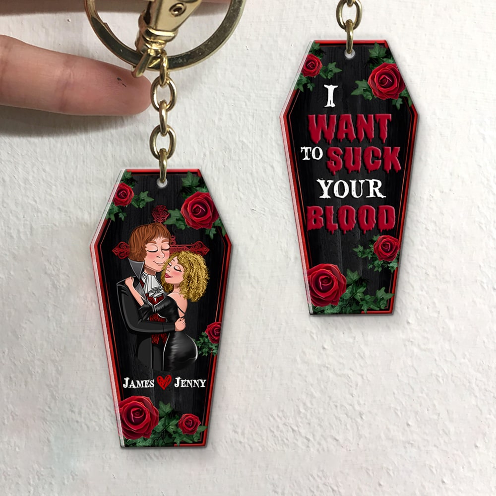 Couple, I Want To Suck Your Blood, Personalized Keychain, Halloween Gifts For Couple - Keychains - GoDuckee