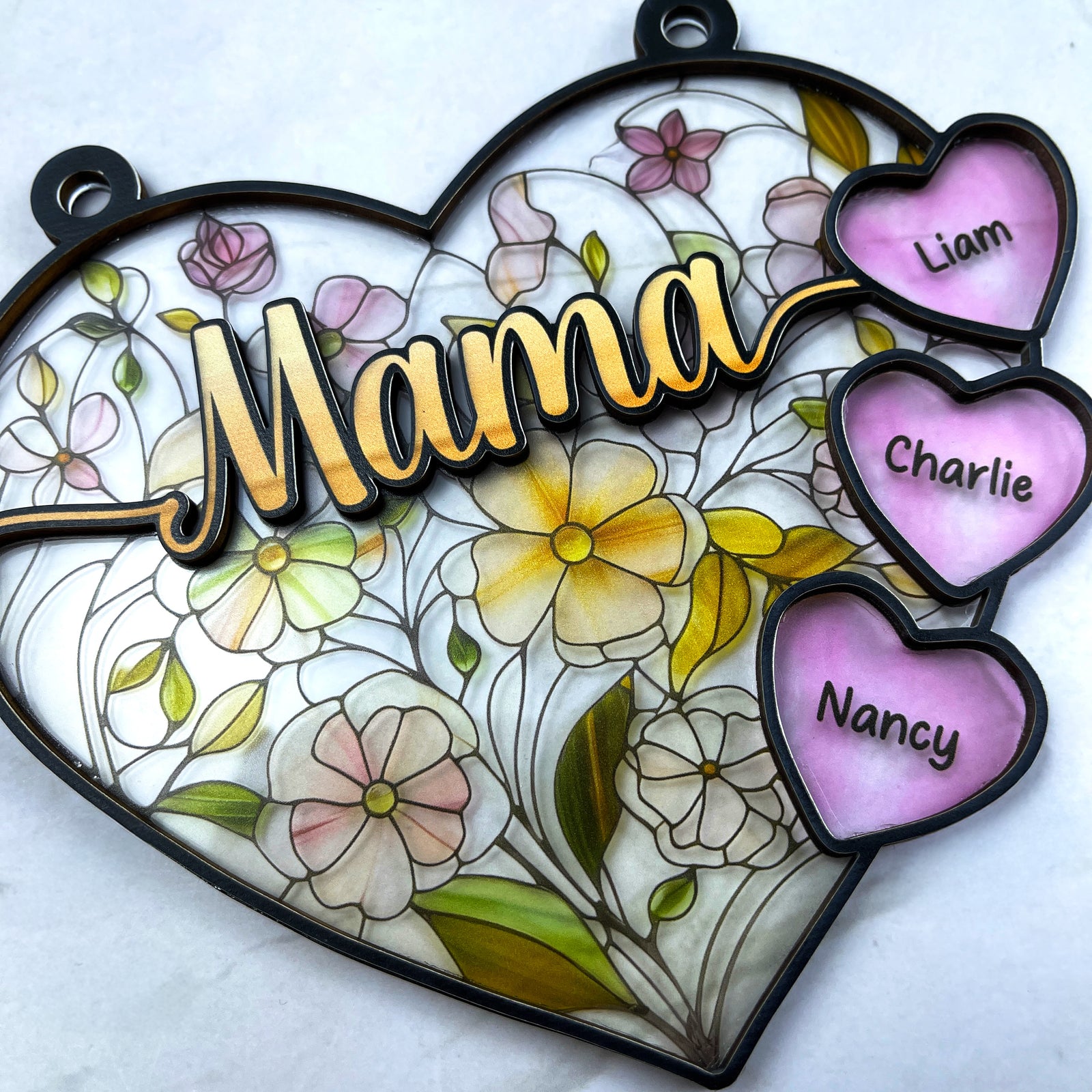 Personalized Gifts For Mom Suncatcher Ornament, Soft Vibrant Flower Heart 01qhti270225 - Ornament - GoDuckee