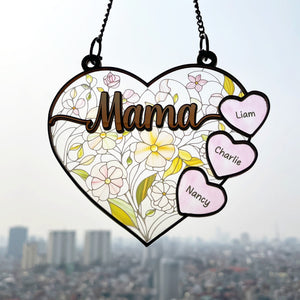 Personalized Gifts For Mom Suncatcher Ornament, Soft Vibrant Flower Heart 01qhti270225 - Ornament - GoDuckee