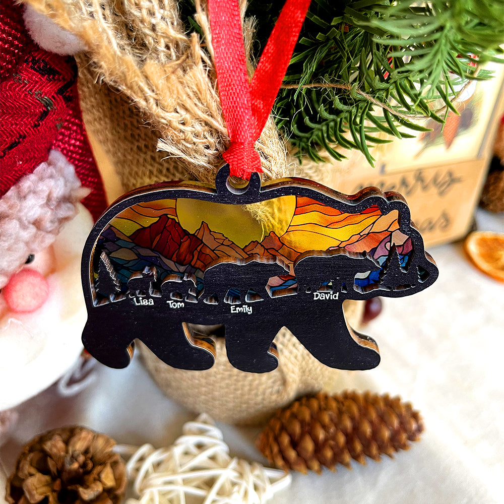 Personalized Christmas Acrylic Ornament – Mama Bear and Cubs