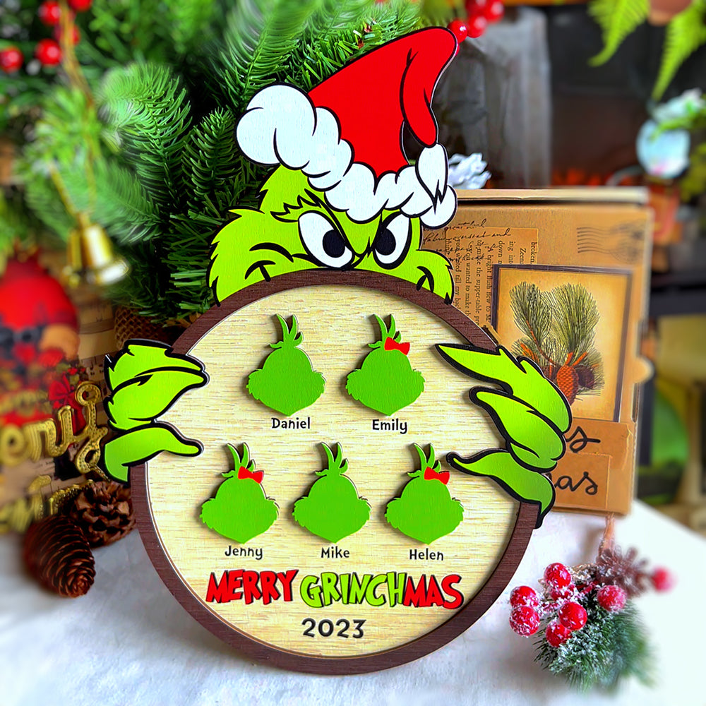 Gift For Family, Personalized Wood Sign, Green Monster Family Wood Sign, Christmas Gift 01NAHN110923 - Wood Sign - GoDuckee