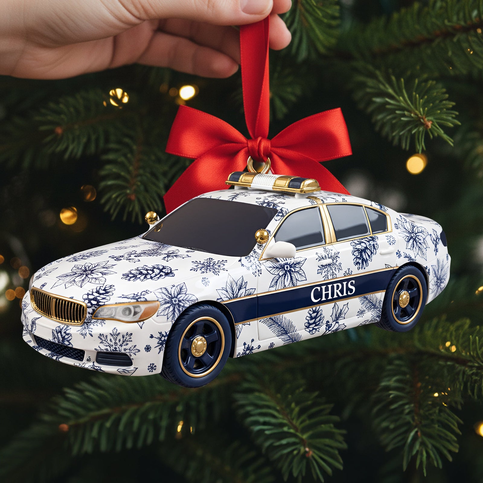 Christmas On Duty Police Car Ornament - Personalized Gifts For Police 02PGLU031025 - Ornament - GoDuckee
