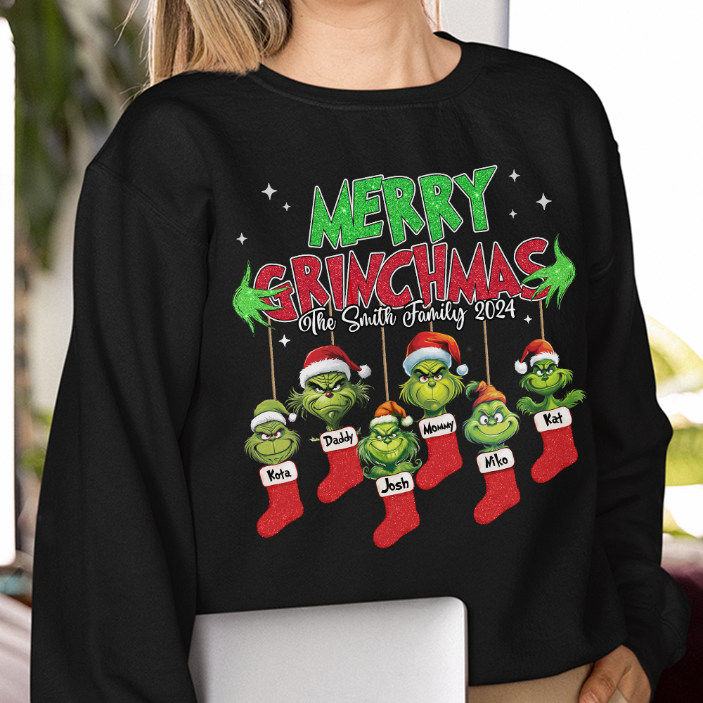 Personalized Gifts For Family Green Monster Christmas Shirt 01ohpu260924 - Shirts - GoDuckee