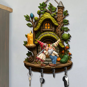 Kissing Gnome Couple Key Hanger Personalized Gifts For Couple 04QHQN230525 - Wood Sign - GoDuckee