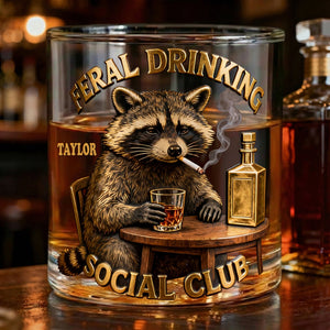 Moody Drinking Raccoon Round Glass - Personalized Gifts For Drinking Lovers 03qhlu181225 - Glass - GoDuckee