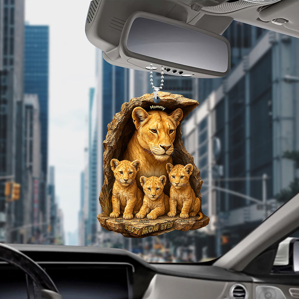 Personalized Gifts For Mom Car Ornament 04xqqn050425 Lion Mom & Little Cubs - Ornament - GoDuckee