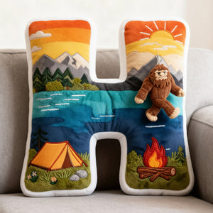 Sasquatch Camping Alphabet Initial Letter Pillow, Personalized Gifts For Camping Lovers & Bigfoot Seekers 02qhqn111225 - Pillow - GoDuckee