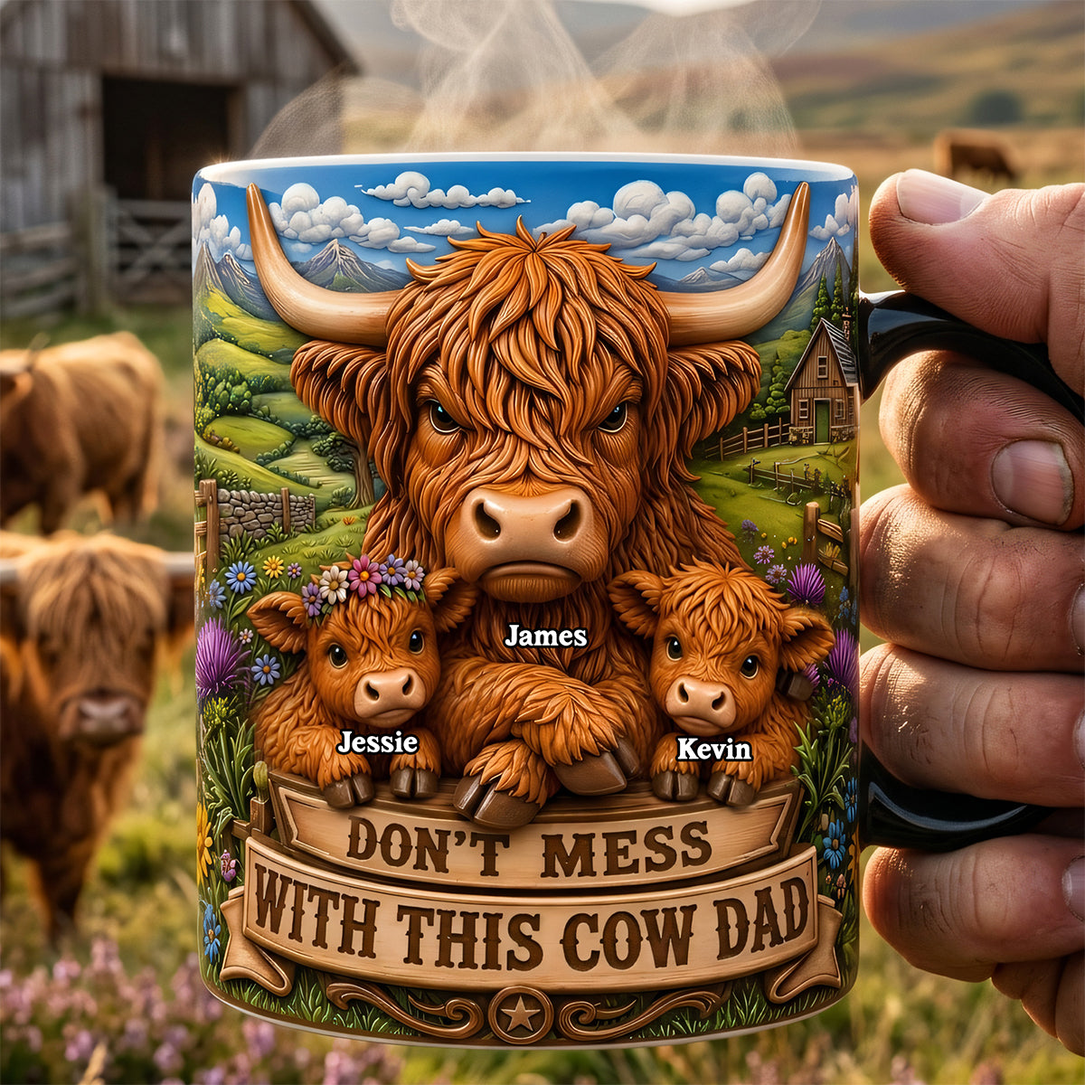 Rustic Highland Cow Dad Magic Coffee Mug- Personalized Gifts For Dads 03TYTA220526 - Coffee Mug - GoDuckee