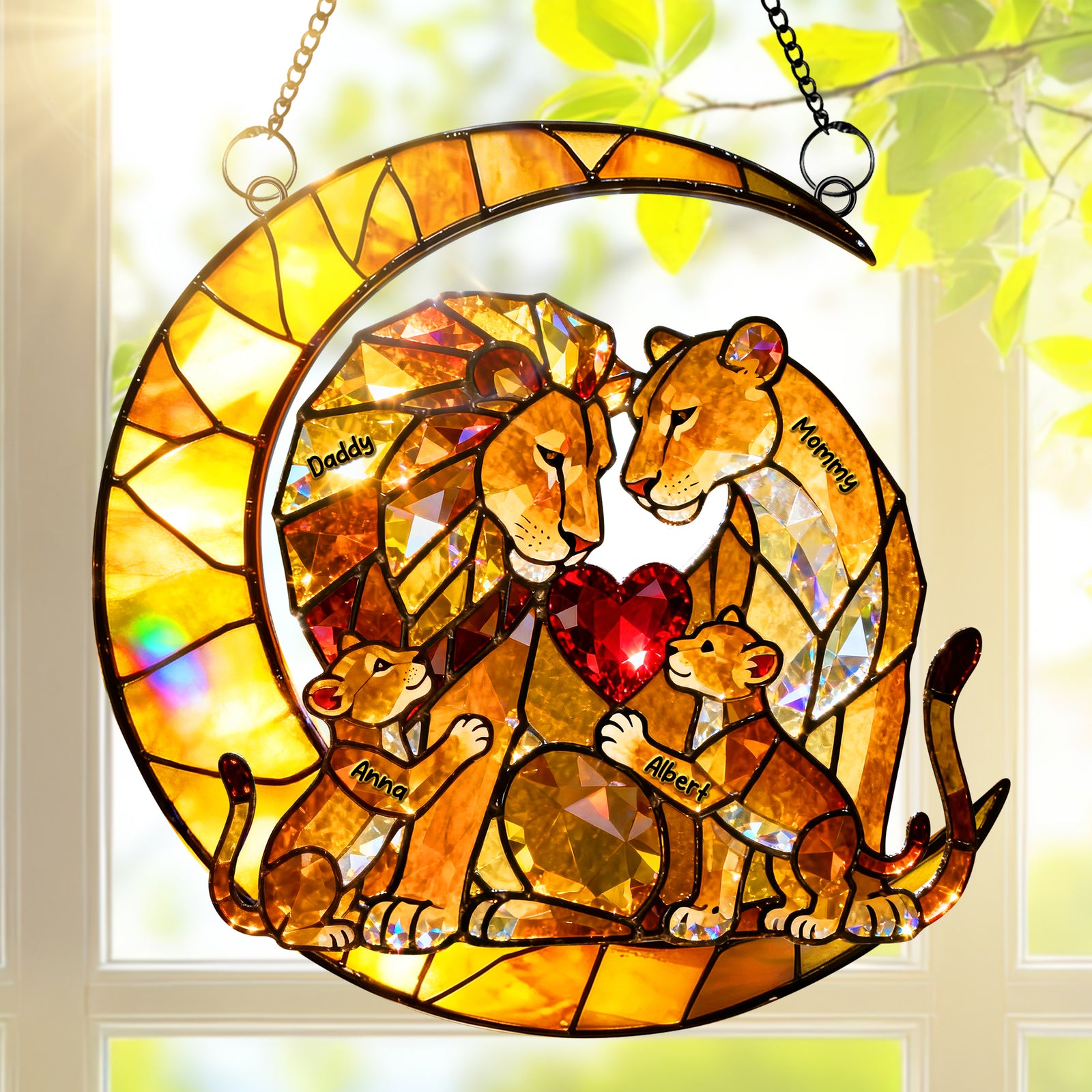 Lion Family Suncatcher Ornament - Personalized Gifts For Family 02kiqn070326 - Ornament - GoDuckee