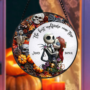 Personalized Halloween Gifts For Couple Stained Glass Ornament 03naqn210824 Skull Couple - Ornament - GoDuckee