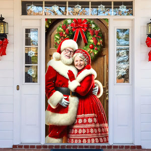 Custom Photo Gifts For Couple Door Cover 06acqn280924 Christmas Couple - Door Covers - GoDuckee