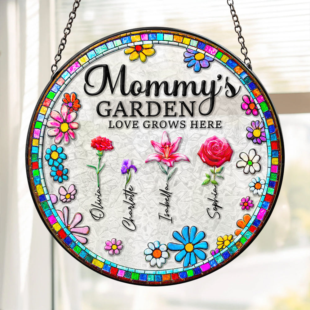 Personalized Gifts For Mom Stained Glass Mommy's Garden Love Grows Here 02ACDT220325 - Ornament - GoDuckee