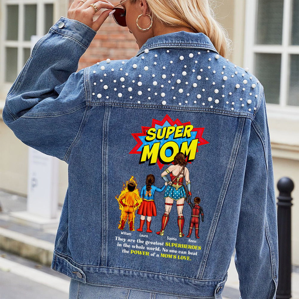 Personalized Gifts For Mom Denim Jacket Super Power Mom 03HUDT020424PA - Denim Jacket - GoDuckee