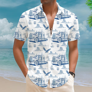 Vintage Blue Toile Pattern Hawaiian Shirt - Personalized Gifts For Trucker 03QHLU110625 - Hawaiian Shirts - GoDuckee