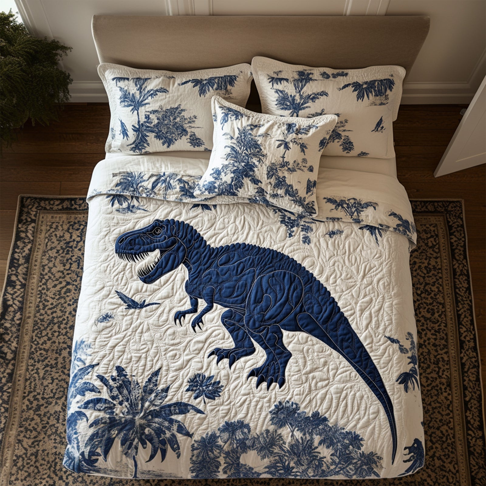 Roaring T-rex Quilt Bed Set Special Line - Gift For Dinosaur Lovers 01TGLU120725 - Blanket - GoDuckee