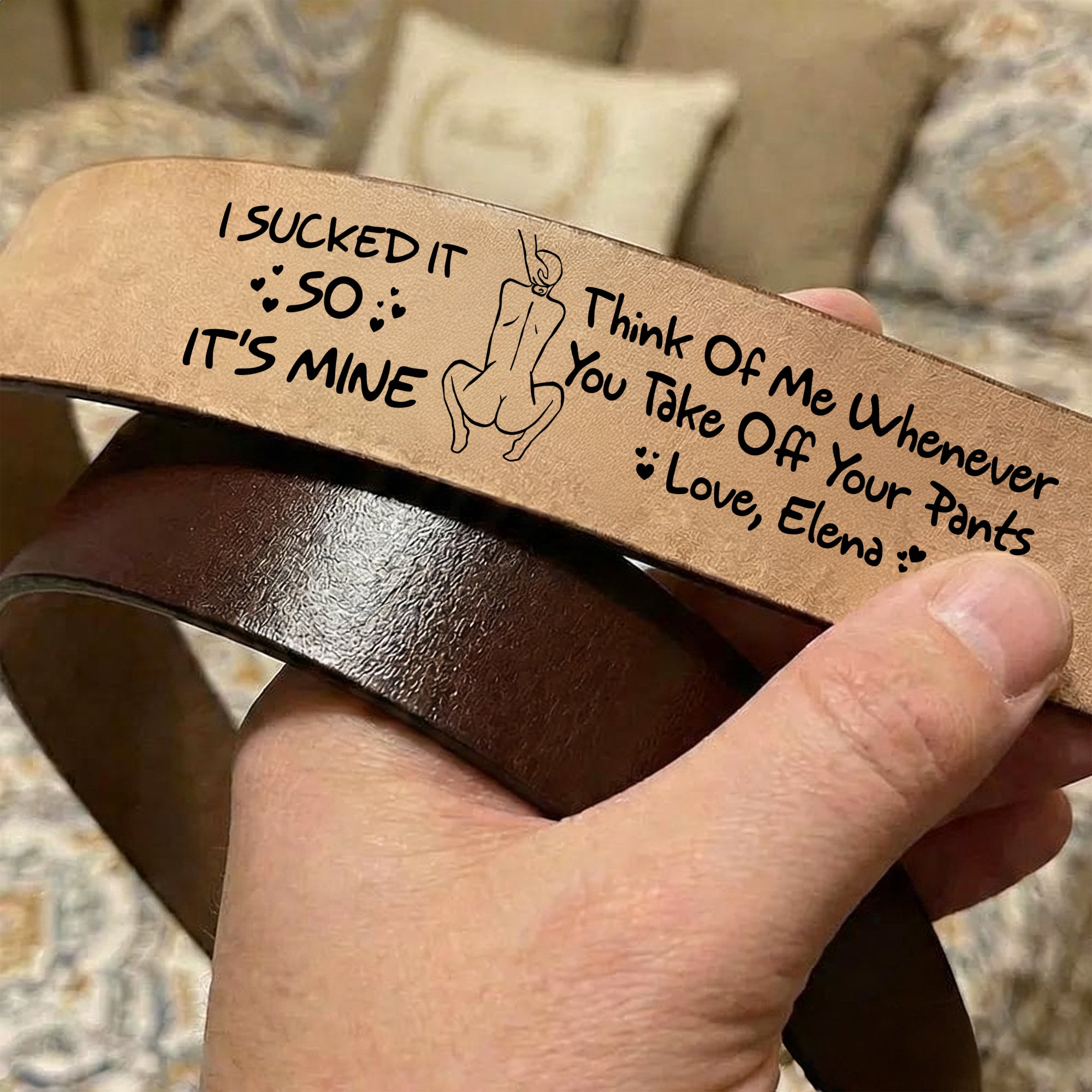 Cheeky Couple Secret Message Men's Belt - Personalized Gift For Him 01HULU270126 - Belts - GoDuckee