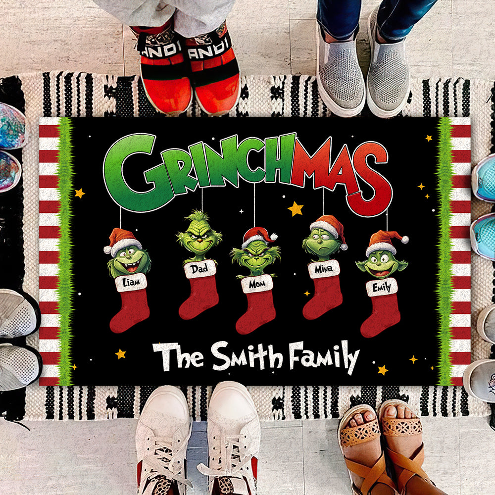 Funny Christmas Family On Socks, Personalized 03OHPU011223 Door Mat, Gift For Family - Doormat - GoDuckee