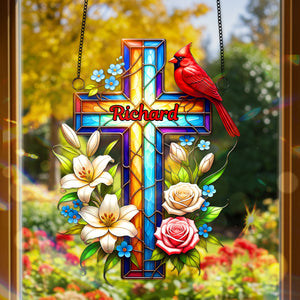 Cardinal Cross Memorial Suncatcher Ornament Personalized Gifts For Heaven 04OHMG030925 - Ornament - GoDuckee
