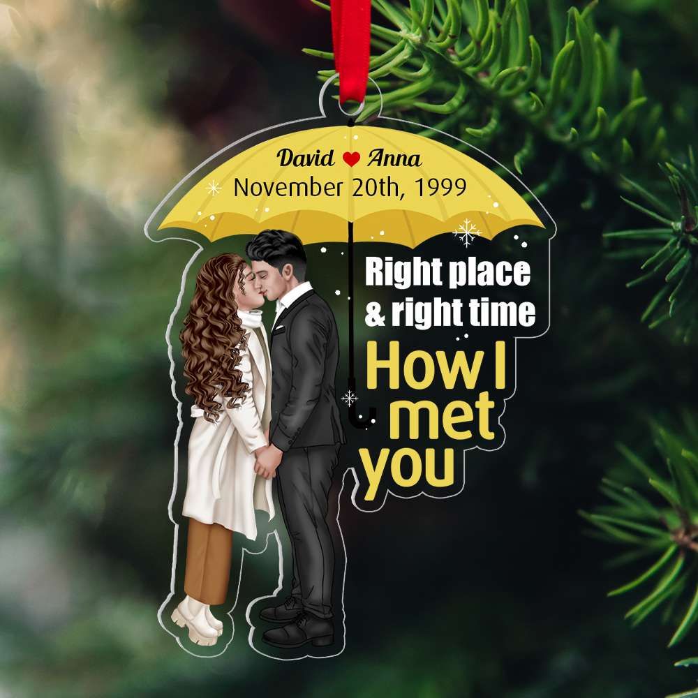 How They Met each other at right place and right time, Personalized Christmas Ornament for Movie Couples , 08htdt211123pa - Ornament - GoDuckee