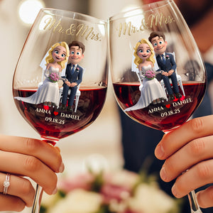 Wedding Couple Wine Glass - Personalized Gifts For Couple 05PGDT140825PA - Wine Glass - GoDuckee