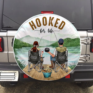 Hooked For Life - Personalized Couple Tire Cover Gift For Couple Fishing Lovers - Tire Cover - GoDuckee