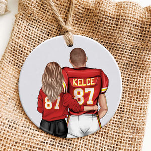 American Football Couple 04acqn301023 Ceramic Circle Ornament - Ornament - GoDuckee