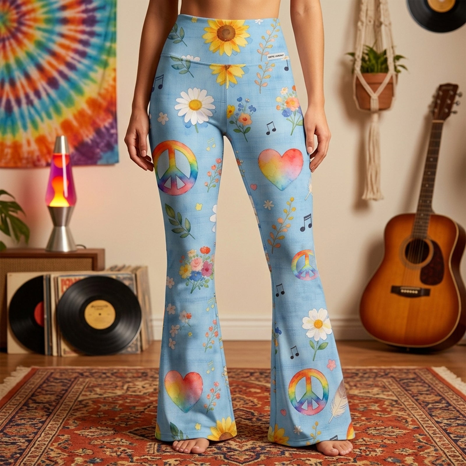 Hippie Peace Flare Leggings - Gifts For Hippie Lovers 05PGLU200326 - Shorts and Pants - GoDuckee