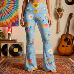 Hippie Peace Flare Leggings - Gifts For Hippie Lovers 05PGLU200326 - Shorts and Pants - GoDuckee