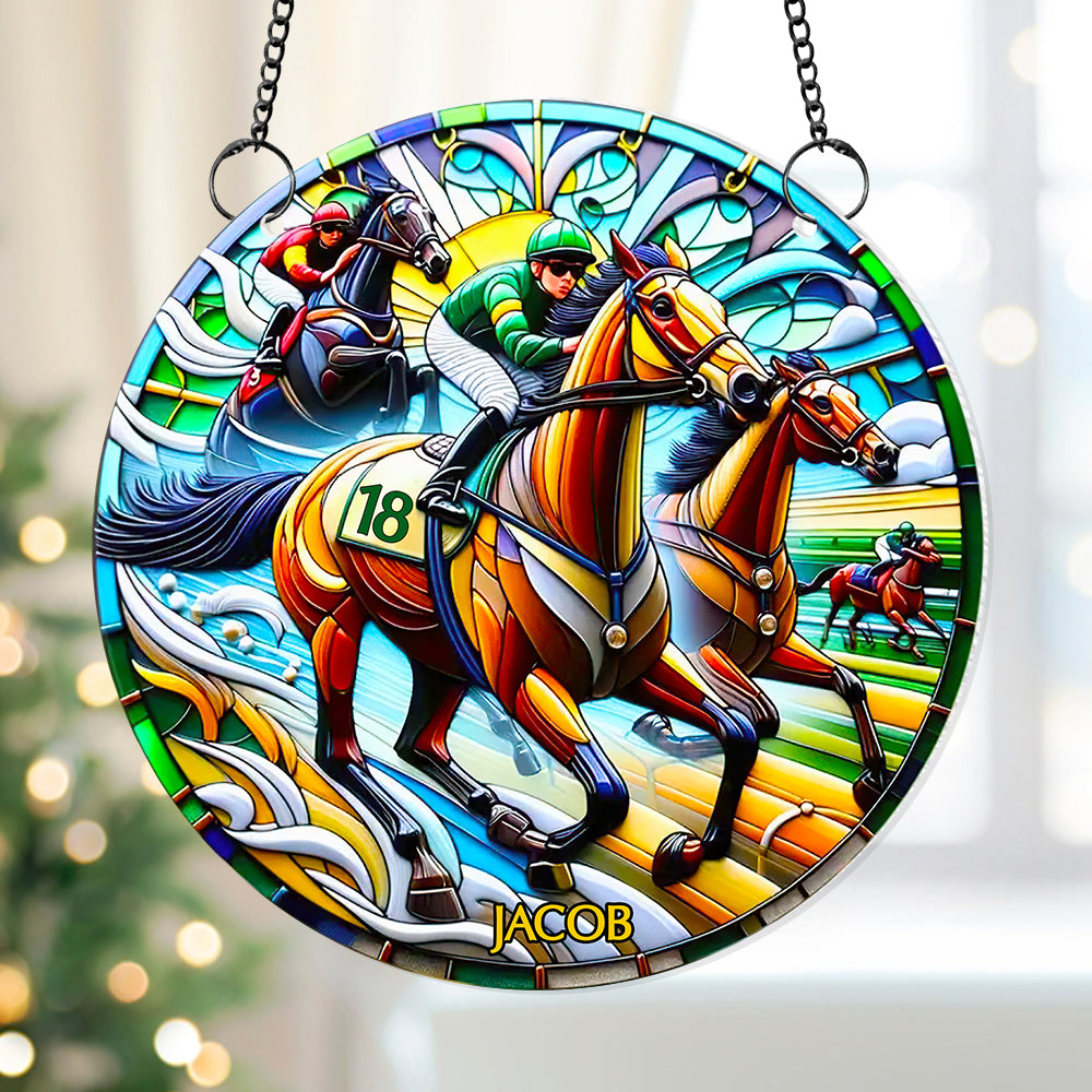 Personalized Gifts For Horse Riding Lovers, Horse Riding Suncatcher Ornament 04ACDT310824 - Ornament - GoDuckee