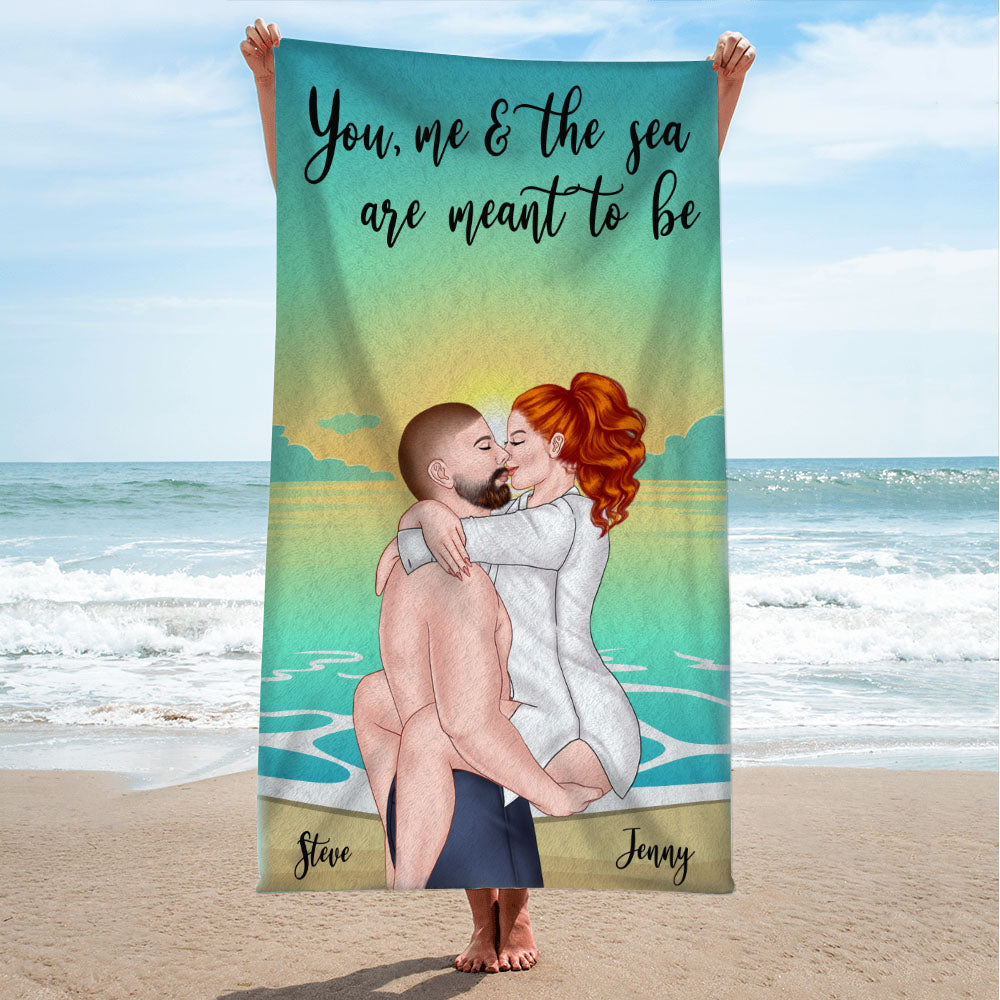 You And Me And The Sea Are Meant To Be Personalized Beach Towel, Summer Gift For Couple - Beach Towel - GoDuckee